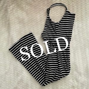 ZAFUL Blk/Wht Striped Pant Romper Sz Small